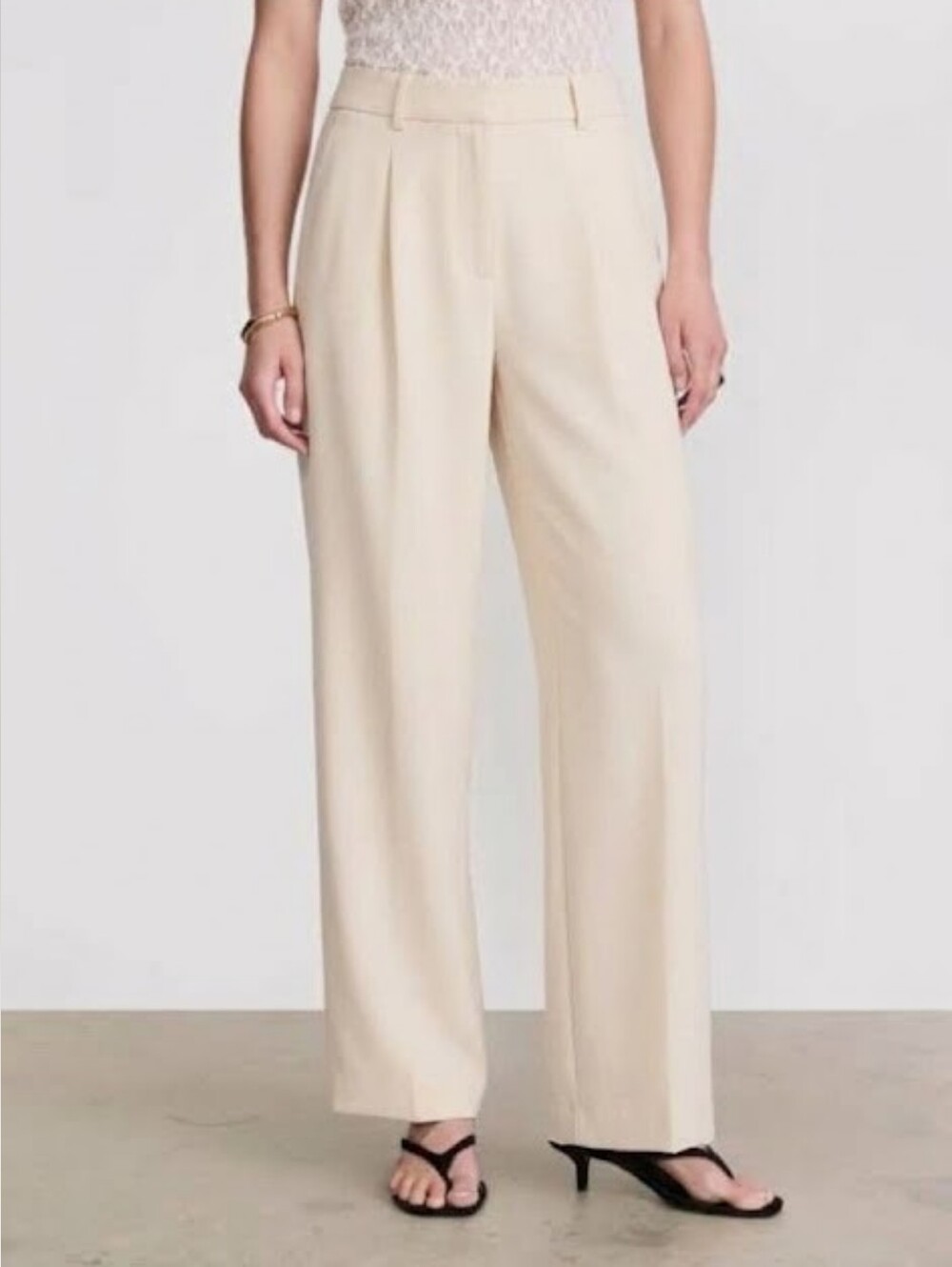 LOFT Women's Cream-Tone Tailored Pleated Trousers Relaxed Straight Size 12